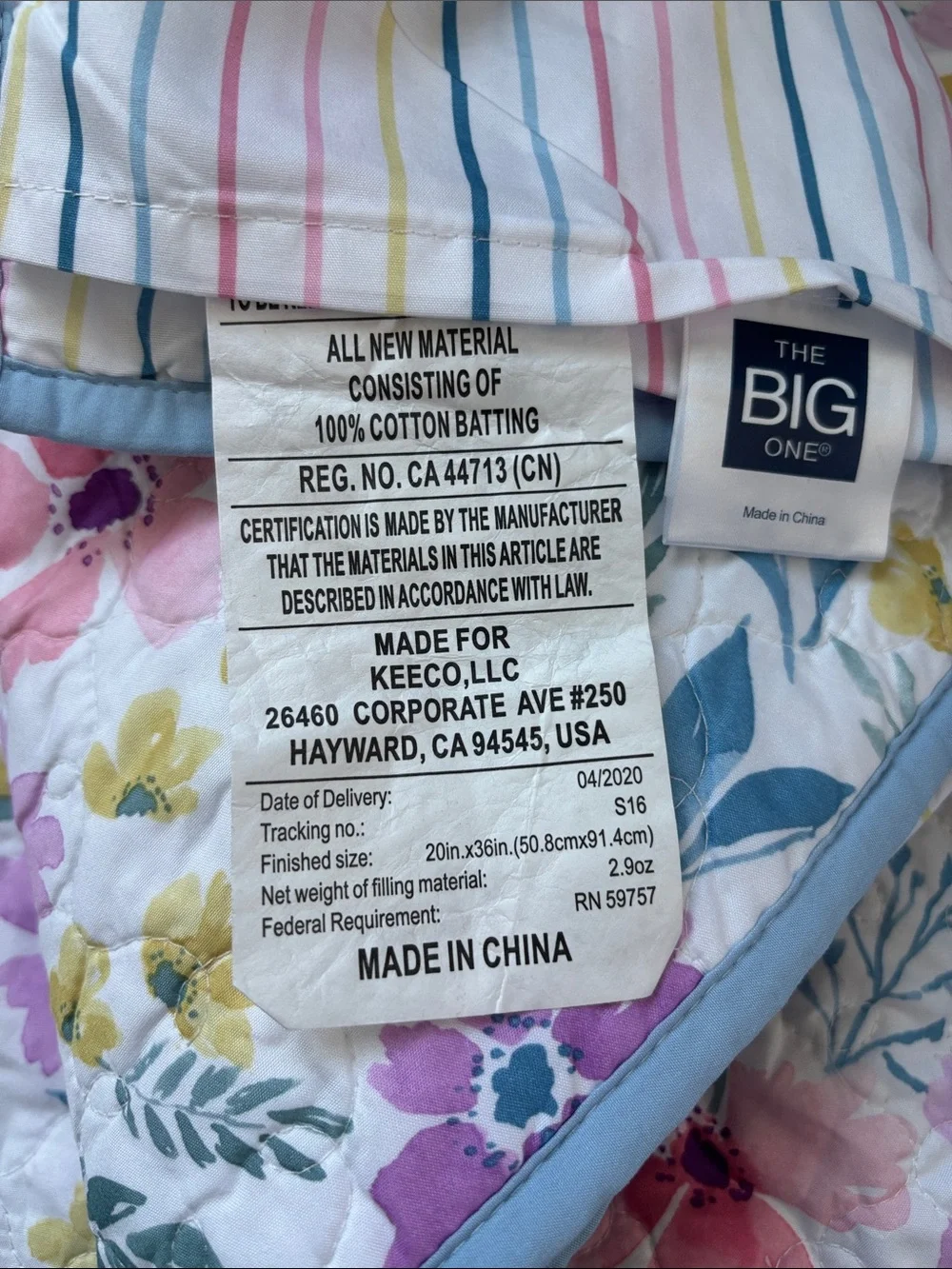 Kohls The Big One 3 pc.reversible quilt set Haley floral pattern,reverse stripes